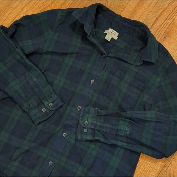 L.L. Bean Size Large Blue Green Plaid 100% Cotton Button Front Long Sleeve Shirt - Picture 1 of 6